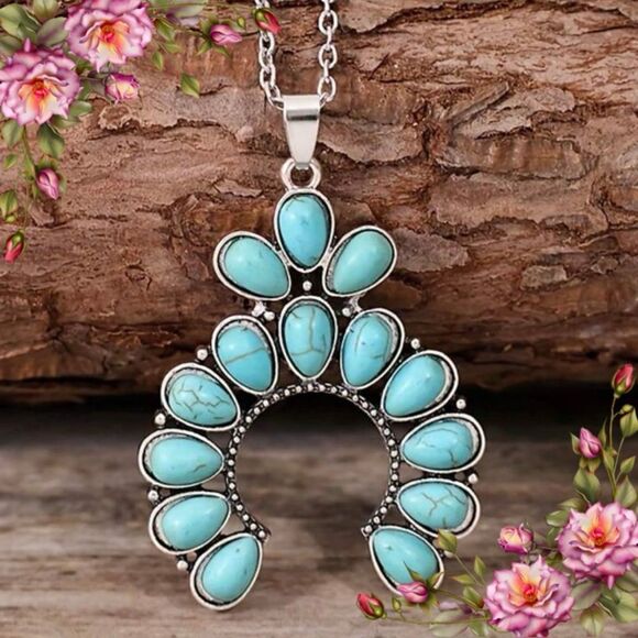 Fake Turquoise Decor Necklace western style - Picture 1 of 11